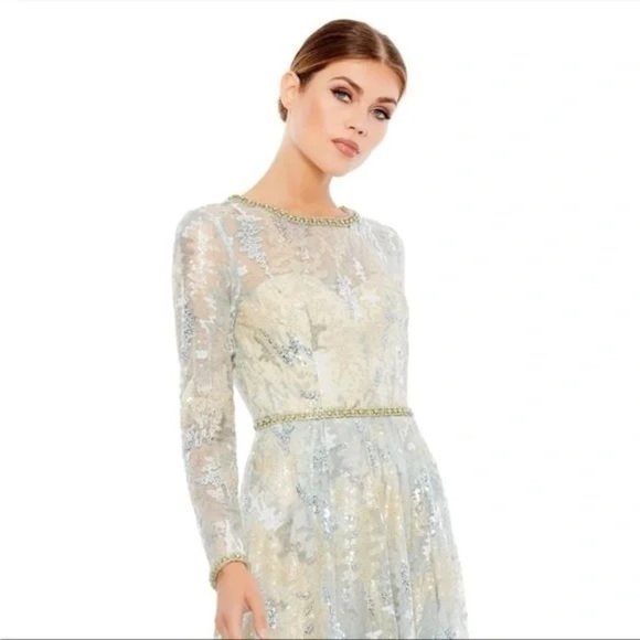 Mac Duggal Dress Gown 12460 Cocktail Formal Embellished Mesh Blue Size 6 NWT - Picture 2 of 9